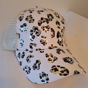 Cheetah print ponytail hat